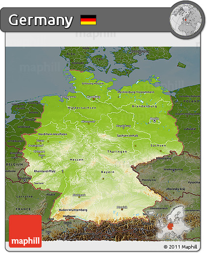 Physical 3D Map of Germany, darken