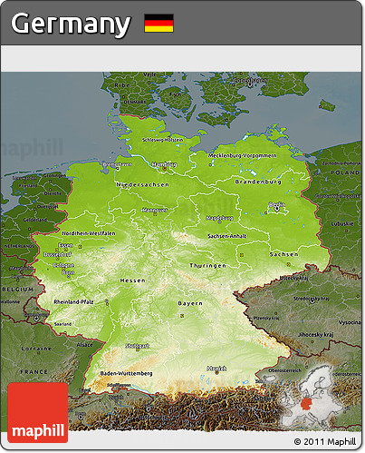 Physical 3D Map of Germany, darken