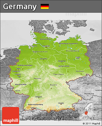 Physical 3D Map of Germany, desaturated