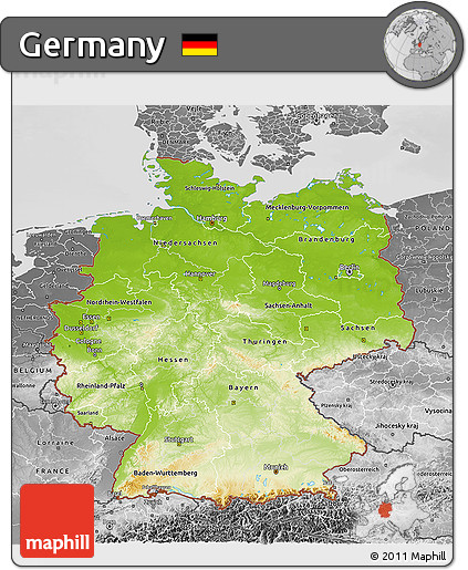 Physical 3D Map of Germany, desaturated