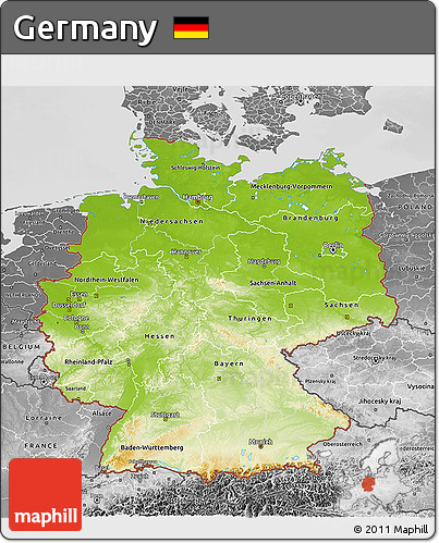 Physical 3D Map of Germany, desaturated