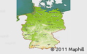 Physical 3D Map of Germany, single color outside, satellite sea