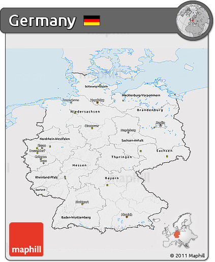 Silver Style 3D Map of Germany, single color outside