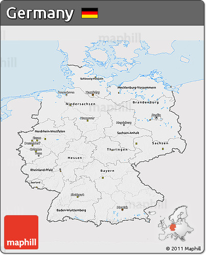Silver Style 3D Map of Germany, single color outside