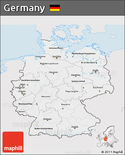 Silver Style 3D Map of Germany, single color outside