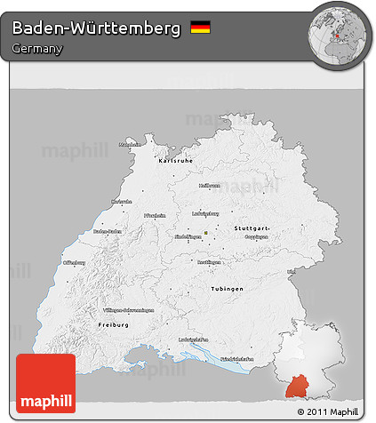 Gray 3D Map of Baden-Württemberg, single color outside