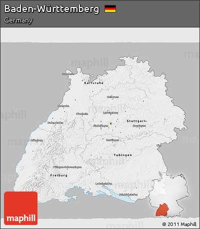 Gray 3D Map of Baden-Württemberg, single color outside