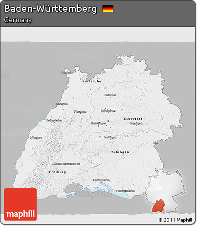 Gray 3D Map of Baden-Württemberg, single color outside