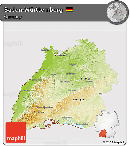 Physical 3D Map of Baden-Württemberg, cropped outside
