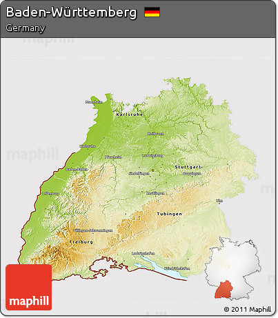 Physical 3D Map of Baden-Württemberg, cropped outside