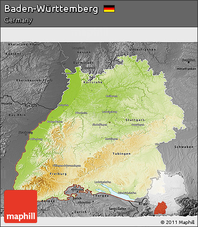 Physical 3D Map of Baden-Württemberg, darken, desaturated