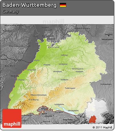 Physical 3D Map of Baden-Württemberg, darken, desaturated