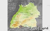 Physical 3D Map of Baden-Württemberg, darken, desaturated