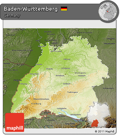 Physical 3D Map of Baden-Württemberg, darken