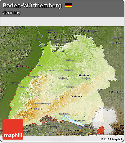 Physical 3D Map of Baden-Württemberg, darken
