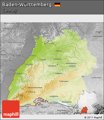 Physical 3D Map of Baden-Württemberg, desaturated