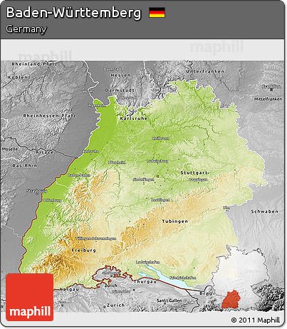 Physical 3D Map of Baden-Württemberg, desaturated