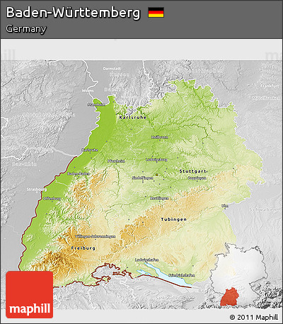Physical 3D Map of Baden-Württemberg, lighten, desaturated