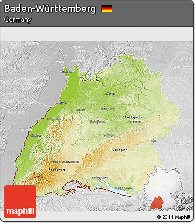 Physical 3D Map of Baden-Württemberg, lighten, desaturated