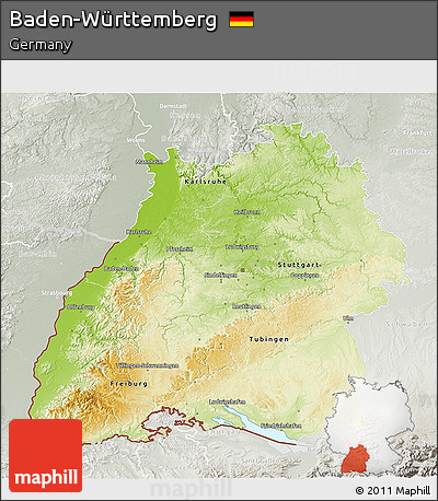 Physical 3D Map of Baden-Württemberg, lighten, semi-desaturated