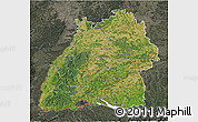 Satellite 3D Map of Baden-Württemberg, darken, semi-desaturated