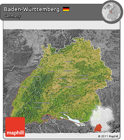 Satellite 3D Map of Baden-Württemberg, desaturated