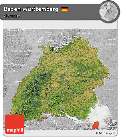 Satellite 3D Map of Baden-Württemberg, lighten, desaturated