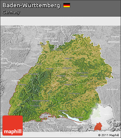 Satellite 3D Map of Baden-Württemberg, lighten, desaturated