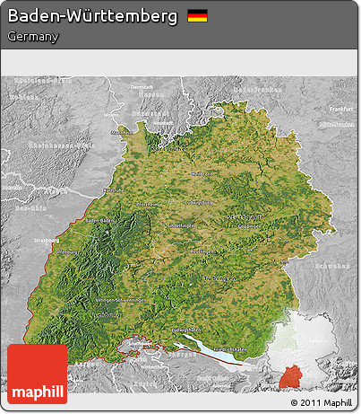 Satellite 3D Map of Baden-Württemberg, lighten, desaturated