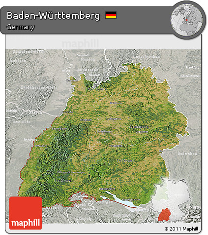 Satellite 3D Map of Baden-Württemberg, lighten, semi-desaturated