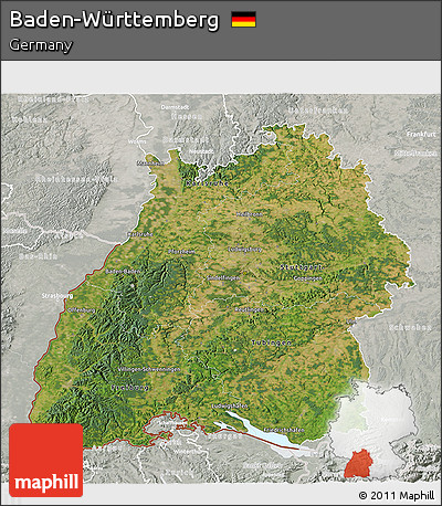 Satellite 3D Map of Baden-Württemberg, lighten, semi-desaturated