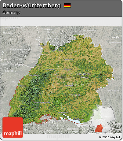 Satellite 3D Map of Baden-Württemberg, lighten, semi-desaturated