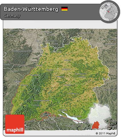Satellite 3D Map of Baden-Württemberg, semi-desaturated