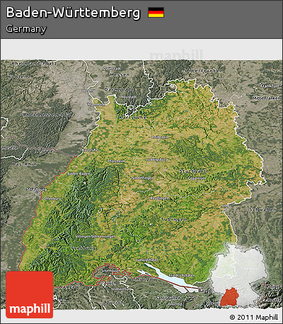Satellite 3D Map of Baden-Württemberg, semi-desaturated