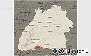 Shaded Relief 3D Map of Baden-Württemberg, darken