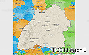 Shaded Relief 3D Map of Baden-Württemberg, political outside