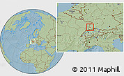 Savanna Style Location Map of Freiburg, hill shading