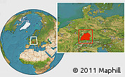 Satellite Location Map of Baden-Württemberg, within the entire country