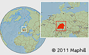 Savanna Style Location Map of Baden-Württemberg, within the entire country, hill shading