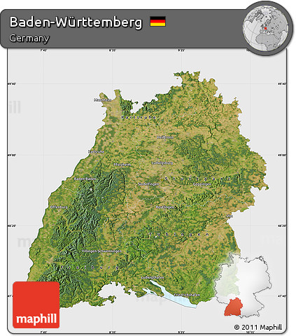 Satellite Map of Baden-Württemberg, single color outside
