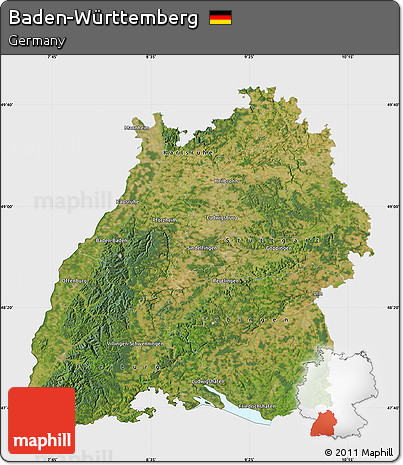 Satellite Map of Baden-Württemberg, single color outside