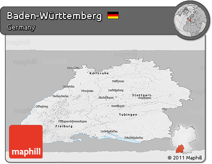 Gray Panoramic Map of Baden-Württemberg, single color outside