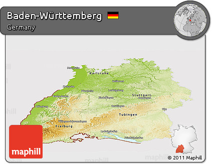 Physical Panoramic Map of Baden-Württemberg, cropped outside