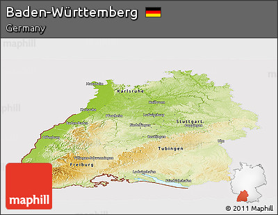 Physical Panoramic Map of Baden-Württemberg, cropped outside