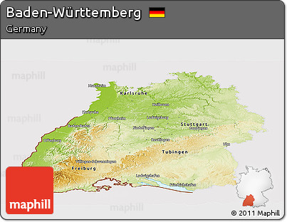 Physical Panoramic Map of Baden-Württemberg, cropped outside
