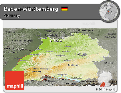 Physical Panoramic Map of Baden-Württemberg, darken, semi-desaturated
