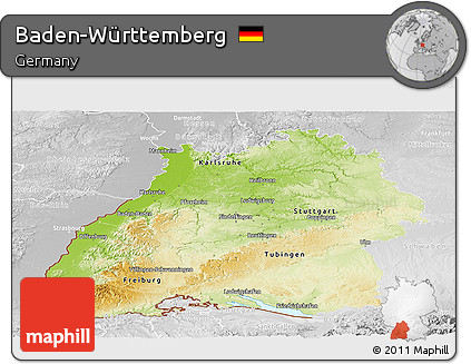 Physical Panoramic Map of Baden-Württemberg, lighten, desaturated