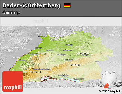 Physical Panoramic Map of Baden-Württemberg, lighten, desaturated