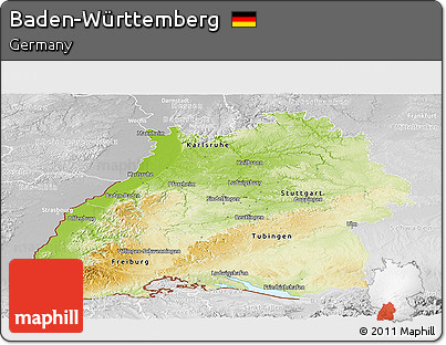 Physical Panoramic Map of Baden-Württemberg, lighten, desaturated
