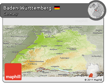 Physical Panoramic Map of Baden-Württemberg, semi-desaturated